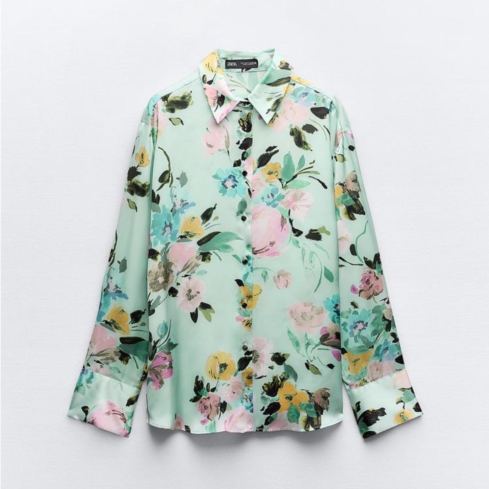 Zara‎ Floral Print Satin Shirt - Picture 11 of 17